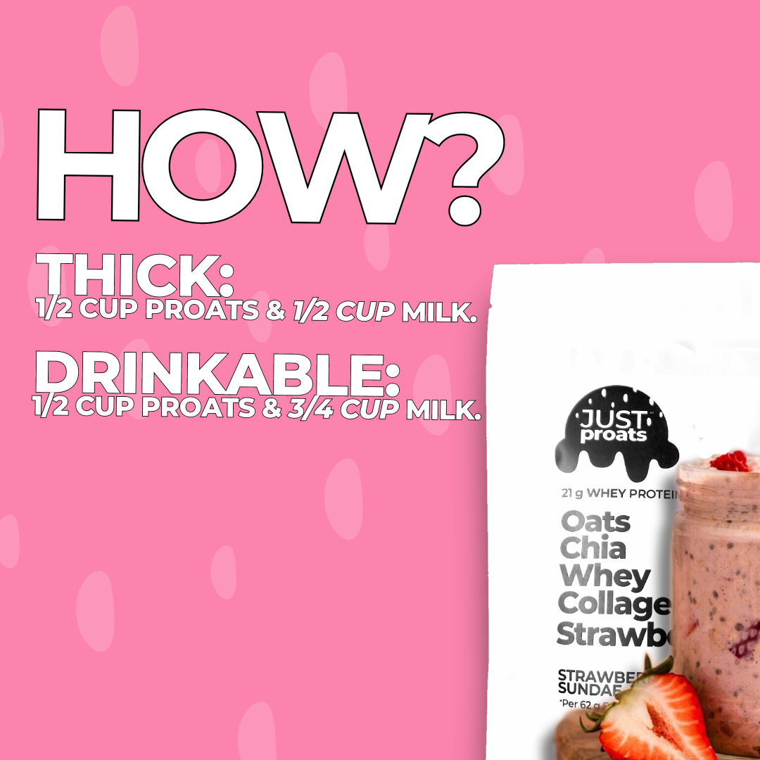 Like going out for sundaes in the summer...but for breakfast. Try proats in a creamy whey + collagen base because some of us still enjoy dairy. Kickstart your day with 21g of protein from oats, chia seeds, whey protein and collagen. A Healthy Breakfast Delivered to your door, just add milk.