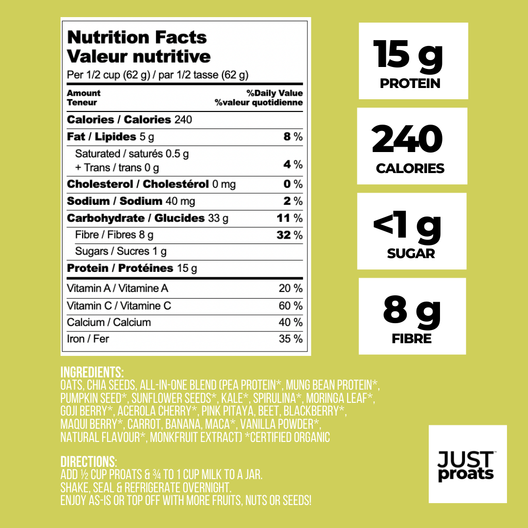 Kickstart your day with 15g of protein from oats, chia seeds, plant protein and vitamins & minerals from freeze dried fruits, veggies & superfoods. A Healthy Breakfast Delivered to your door, just add milk.