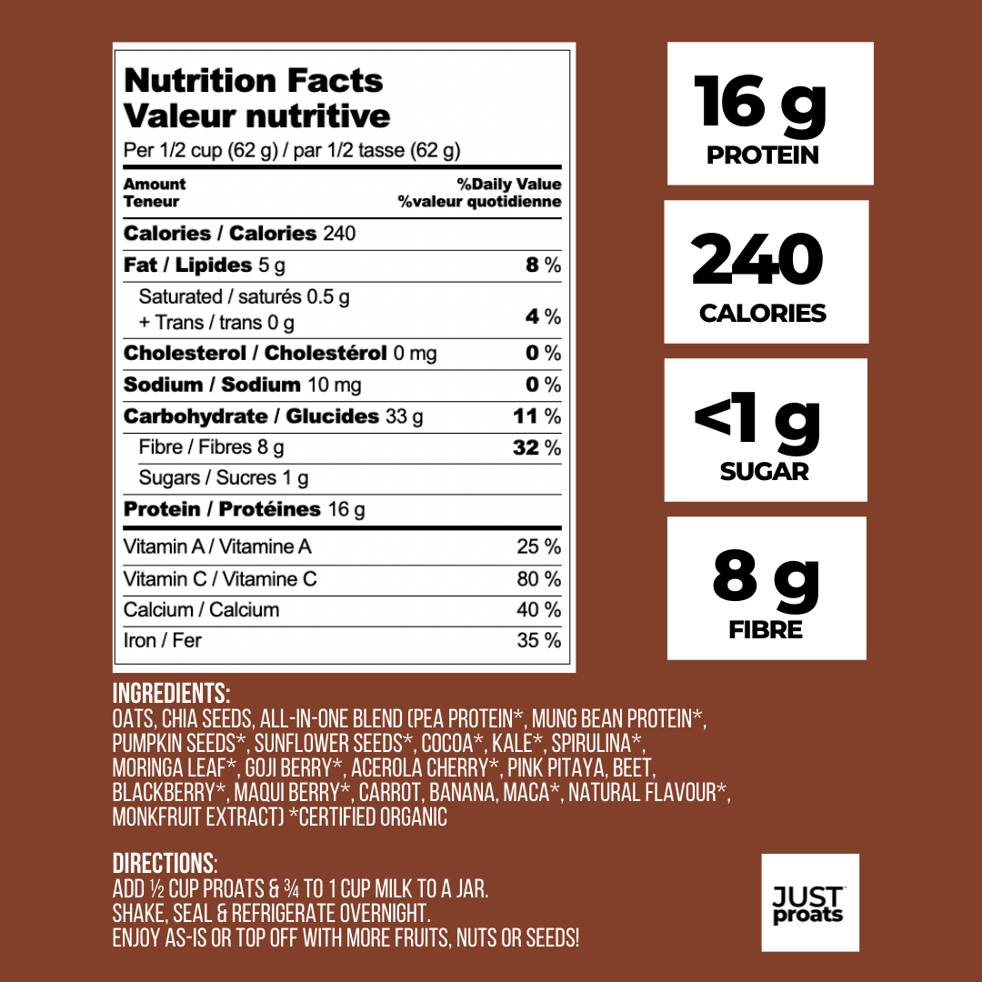 Kickstart your day with 15g of protein from oats, chia seeds, plant protein and vitamins & minerals from freeze dried fruits, veggies & superfoods. A Healthy Breakfast Delivered to your door, just add milk.