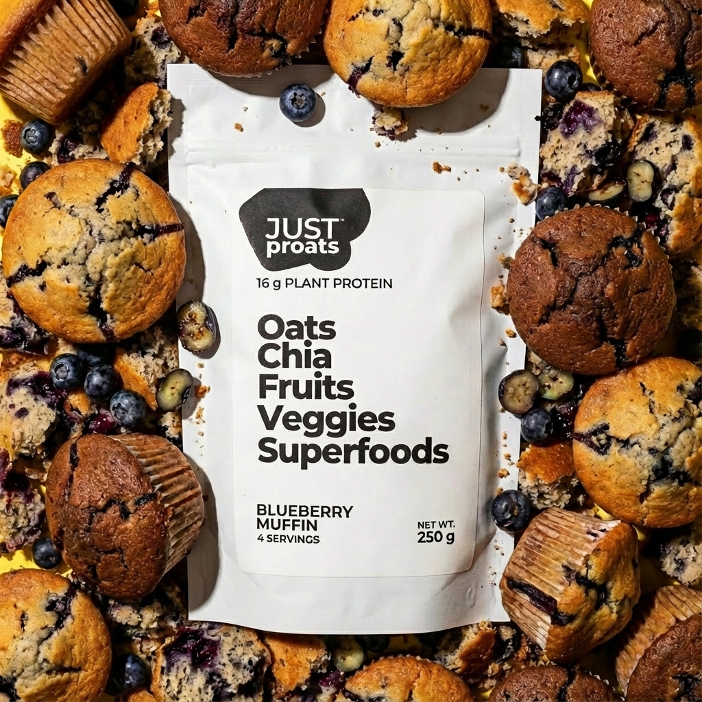 Blueberry Muffin proats. High protein overnight oats. Easy healthy breakfast. Vegan