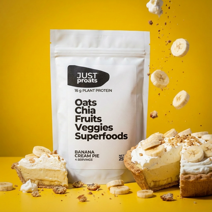 Banana Cream Pie proats. High protein overnight oats. Easy healthy breakfast.