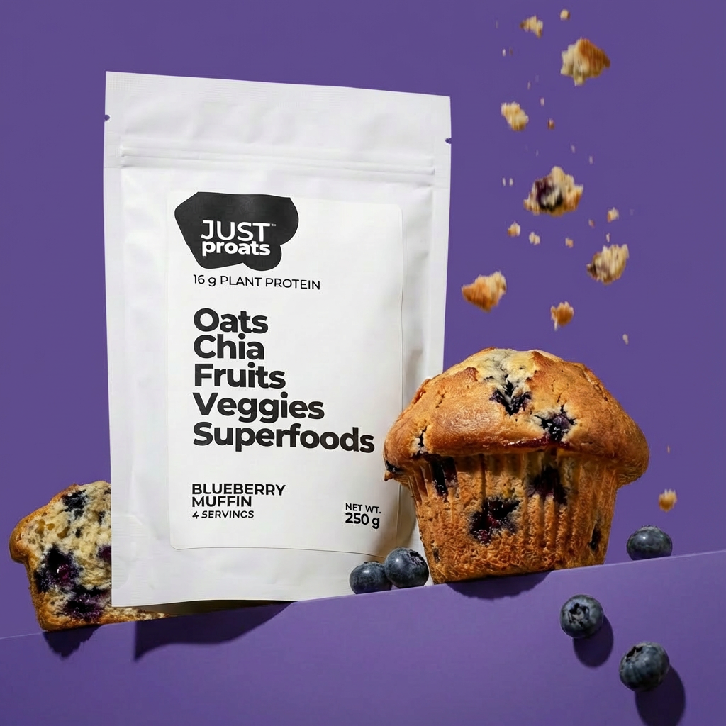 Blueberry Muffin proats. High protein overnight oats. Easy healthy breakfast. Vegan