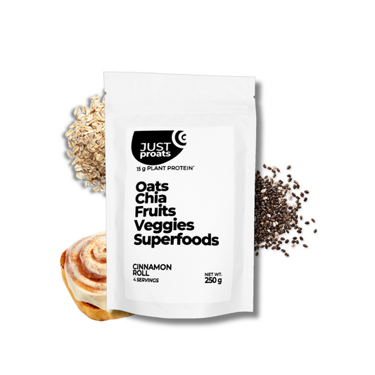 Your day will be 20% better when they start with a cinnamon roll. It's science. 15g Protein, it's got that natural thing going on (just like our banana proats), just in time for sweater weather.