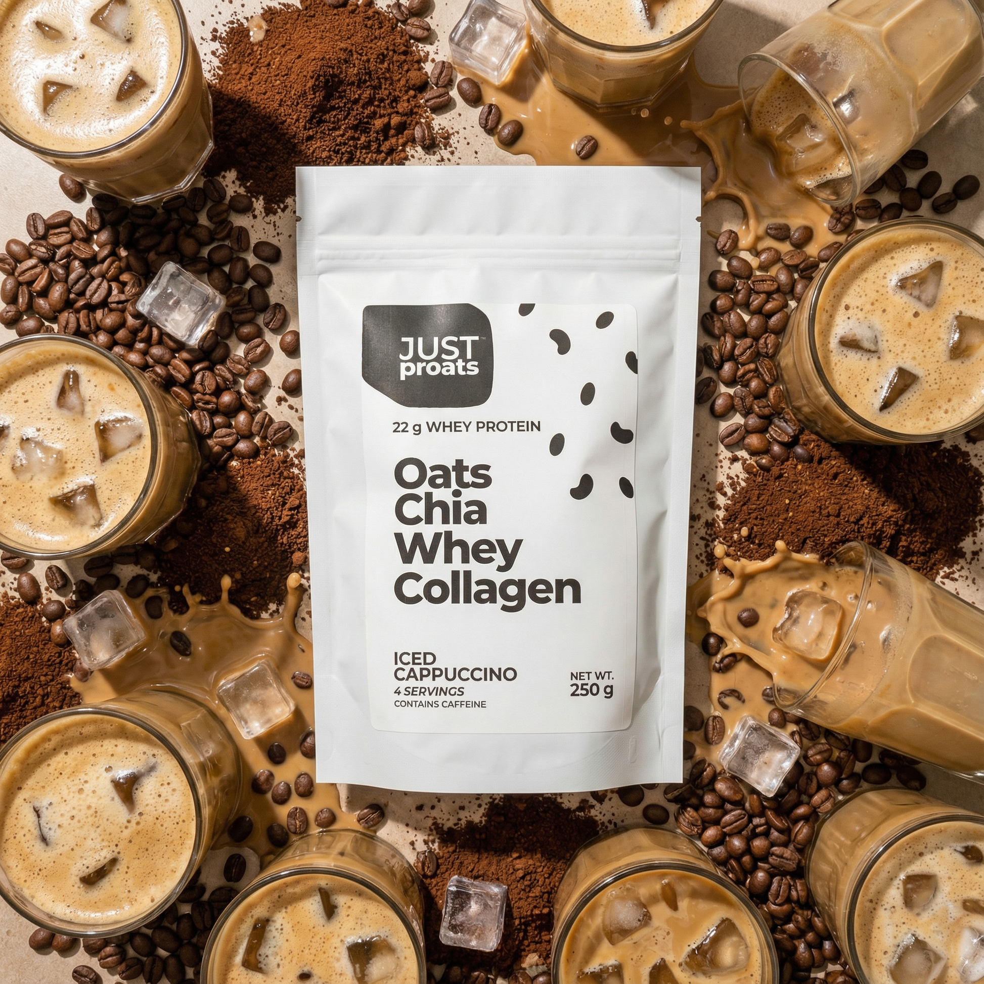 Iced Cappuccino proats. High Protein Overnight Oats. Whey Protein and Superfoods. Healthy Breakfast. 