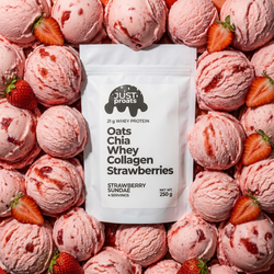 strawberry sundae proats overnight oats. Delicious High protein breakfast