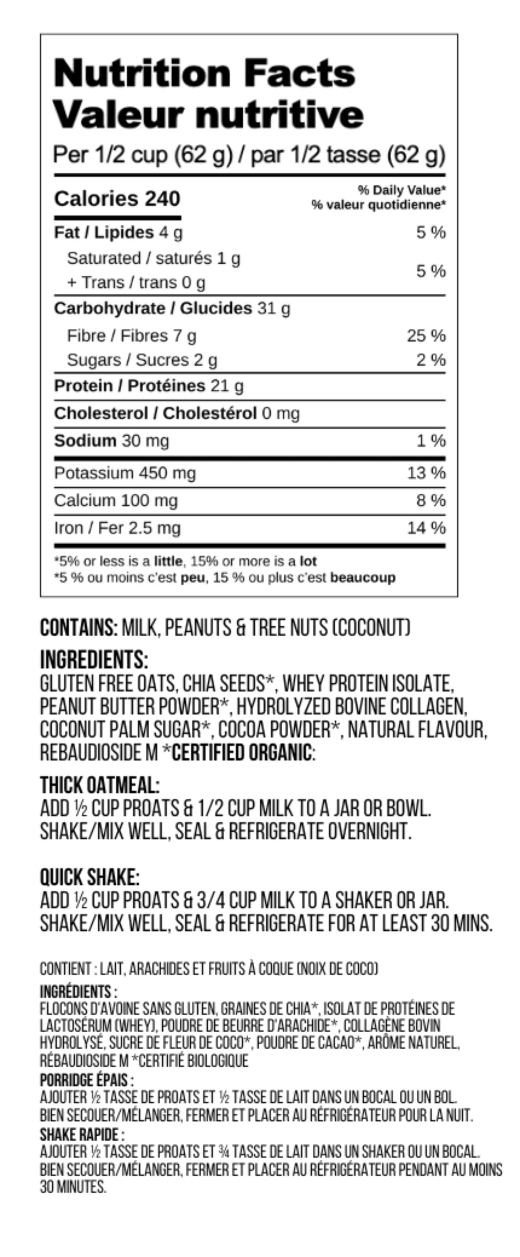 Choco PB Nutrition Facts