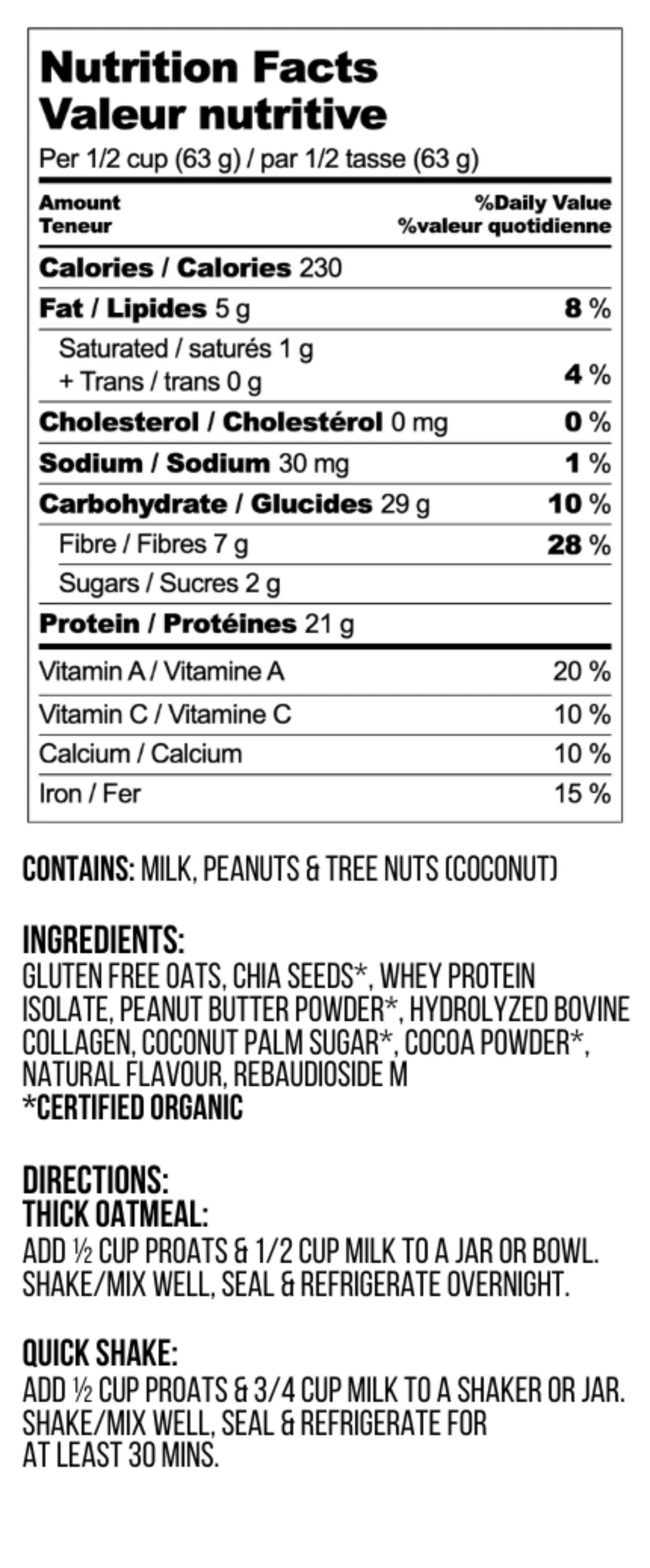 Choco PB Nutrition Facts