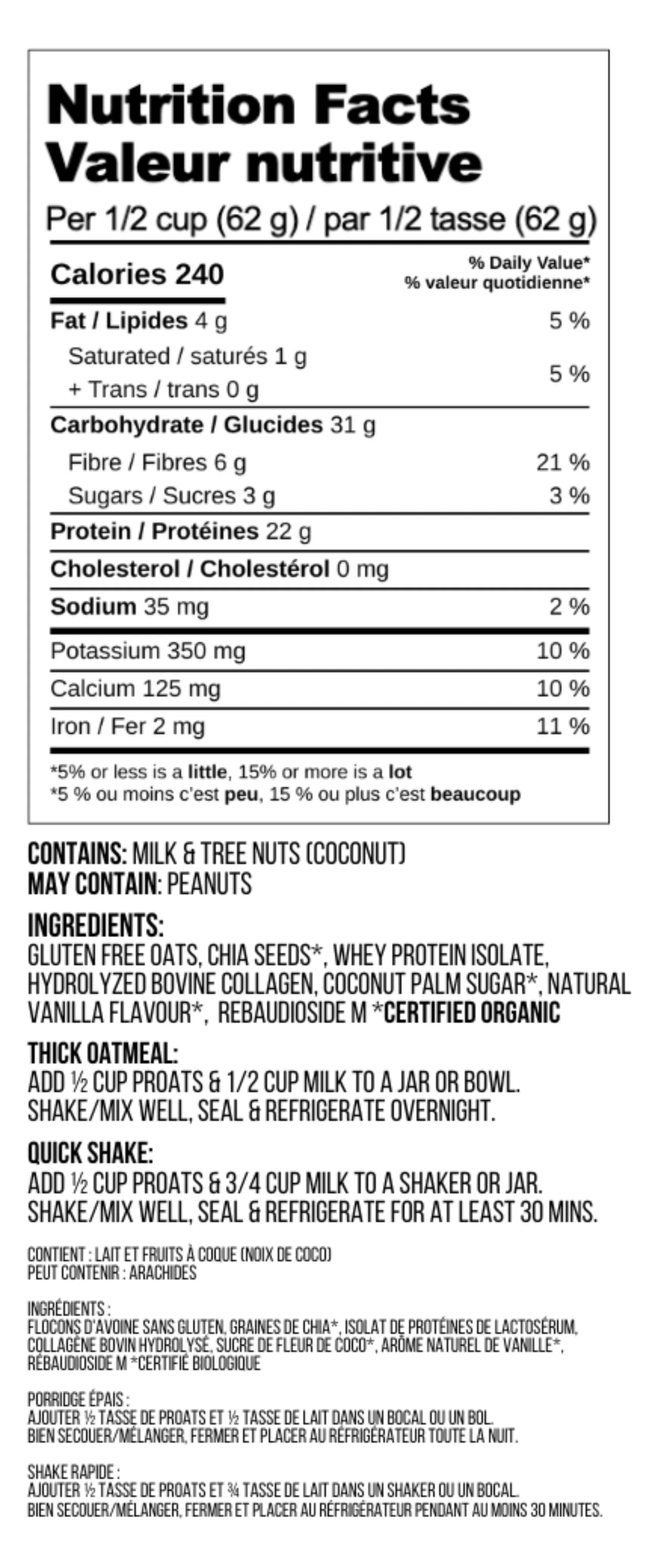 Vanilla Cream Nutrition Facts